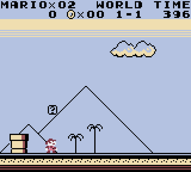 Super Mario Land colorisé, ciel bleu et sol jaune