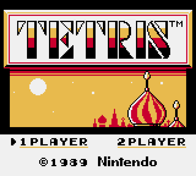 Écran titre de Tetris colorisé en jaune et rouge