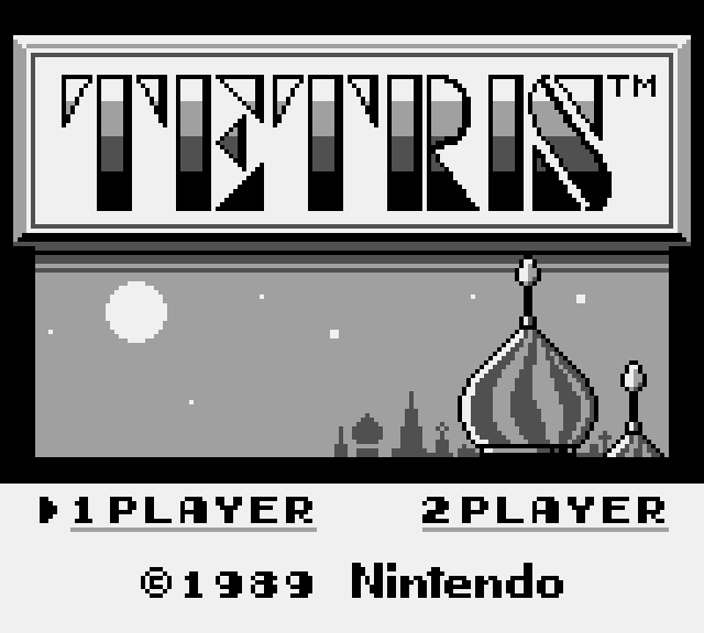 Écran titre de Tetris en niveaux de gris